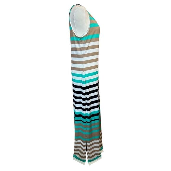 Jessica Howard NEW Size XL Sleeveless Striped Maxi Dress Turquoise, Black, Tan - Picture 2 of 16